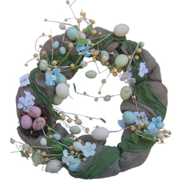 Easter Wreath Burlap Eggs Nest Spring Flowers Natural Country Front Door Decor - Picture 9 of 9
